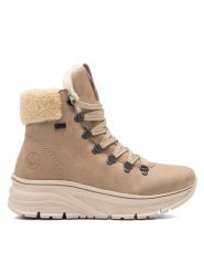 Rieker Botki 48034-20 Brązowy. Brązowe botki damskie Rieker, z materiału, bez obcasa, na płaskiej podeszwie, bez zapięcia. Za 303.99 zł.