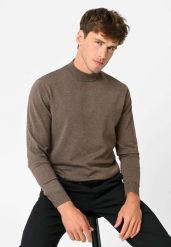 Sweter półgolf S-BAZ. Brązowe swetry przez głowę męskie Volcano, l, z aplikacjami, z dzianiny, bez kołnierzyka. Za 149.99 zł.