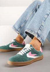 Zielone Skórzane Sneakersy Tenisówki z Geometrycznym Wzorem Mirathe. Zielone trampki i tenisówki damskie Born2be, bez wzorów, biznesowe, bez zapięcia. Za 159.99 zł.