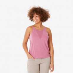 Koszulka turystyczna na ramiączka damska Quechua NH500. Czerwone koszulki sportowe damskie QUECHUA, m, bez wzorów, z bawełny, bez kołnierzyka, bez ramiączek, trekkingowe. W wyprzedaży za 29.99 zł.