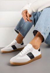 Biało-Czarne Sneakersy Tenisówki w Kultowym Stylu Neolithaen. Białe trampki i tenisówki damskie Renee, bez wzorów, z jeansu, eleganckie, bez zapięcia. Za 79.99 zł.