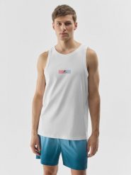 4F Tank top regular z nadrukiem męski - biały XXL. Białe koszulki sportowe męskie 4f, m, z aplikacjami, z bawełny, bez kołnierzyka, bez ramiączek. W wyprzedaży za 29.99 zł.