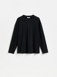 Bawełniany longsleeve - czarny. Czarne bluzki z długim rękawem męskie Reserved, l, bez wzorów, z bawełny, bez kołnierzyka. Za 79.99 zł.