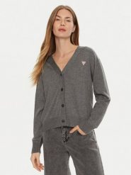 Guess Jeans Kardigan W4BR16 Z3HO2 Szary Regular Fit. Szare kardigany damskie Guess Jeans, xs, z aplikacjami, z jeansu, bez kołnierzyka, bez ramiączek, bez kaptura. Za 239.99 zł.
