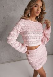 Różowy Komplet z Koronki Bluzka Longsleeve i Dopasowane Spódnico-Szorty Daera. Czerwone bluzki damskie Renee, l, z aplikacjami, z koronki, eleganckie. Za 269.99 zł.