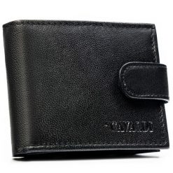 Niewielki czarny portfel męski ze skóry naturalnej z systemem RFID zamykany zatrzaskiem - 4U Cavaldi. Czarne portfele męskie 4U Cavaldi, bez wzorów, ze skóry. Za 54.99 zł.
