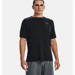 Koszulka fitness męska Under Armour UA Tech 2.0 SS Tee. Czarne koszulki sportowe męskie Under Armour, m, bez wzorów, bez kołnierzyka, bez ramiączek, do biegania. Za 91.10 zł.