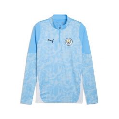 Bluzka treningowa 1/4 zip Manchester City 2025/26. Niebieskie koszulki sportowe męskie Puma, bez wzorów, bez kołnierzyka, bez ramiączek, do piłki nożnej. W wyprzedaży za 242.25 zł.