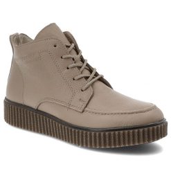 Beżowe Botki Rieker Modne Obuwie Damskie. Brązowe botki damskie Rieker, bez wzorów, ze skóry, eleganckie, bez obcasa, na płaskiej podeszwie, bez zapięcia. Za 331.99 zł.
