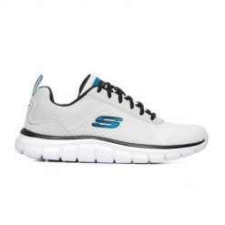 Buty do chodzenia męskie Skechers Track-ripkent. Białe buty sportowe męskie Skechers, z materiału, bez zapięcia, na fitness i siłownię. Za 229.00 zł.