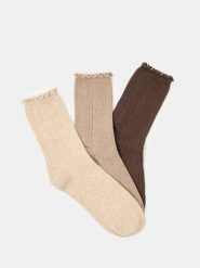Skarpetki z bawełną 3 pack - beżowy. Brązowe skarpety damskie Sinsay, bez wzorów, z bawełny. Za 12.99 zł.