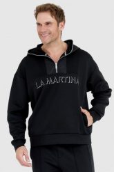 LA MARTINA Czarna bluza męska ze srebrnym logo. Czarne bluzy męskie La Martina, l, bez wzorów, bez kaptura. W wyprzedaży za 559.99 zł.