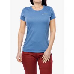 Koszulka bawełniana damska La Sportiva Mantra T-Shirt. Niebieskie koszulki sportowe damskie La Sportiva, bez wzorów, z bawełny, bez kołnierzyka, bez ramiączek. Za 156.99 zł.