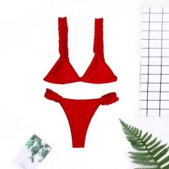 Bikini trójkątne z falbanką na plażę Mikyung. Bikini damskie Intica, na lato, m, bez wzorów. Za 129.00 zł.