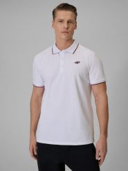 4F Koszulka polo regular męska - biała M. Białe koszulki polo męskie 4f, m, bez wzorów, z dzianiny, biznesowe, bez ramiączek. Za 119.99 zł.