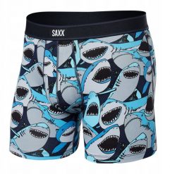Bokserki termoaktywne Saxx Daytripper Boxer Brief Fly - shark tank/navy. Niebieskie bielizna termoaktywna męska Saxx, m, bez wzorów, bez kołnierzyka. Za 154.52 zł.