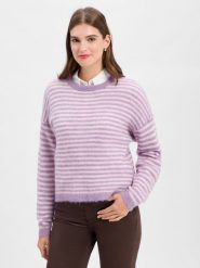 American vintage Sweter damski z dzianiny z zawartością alpaki - Nenybay Kobiety Wełna lila|biały w paski, L. Białe swetry damskie American Vintage, l, bez wzorów, z dzianiny, vintage, bez kołnierzyka, bez ramiączek, bez kaptura. Za 879.95 zł.