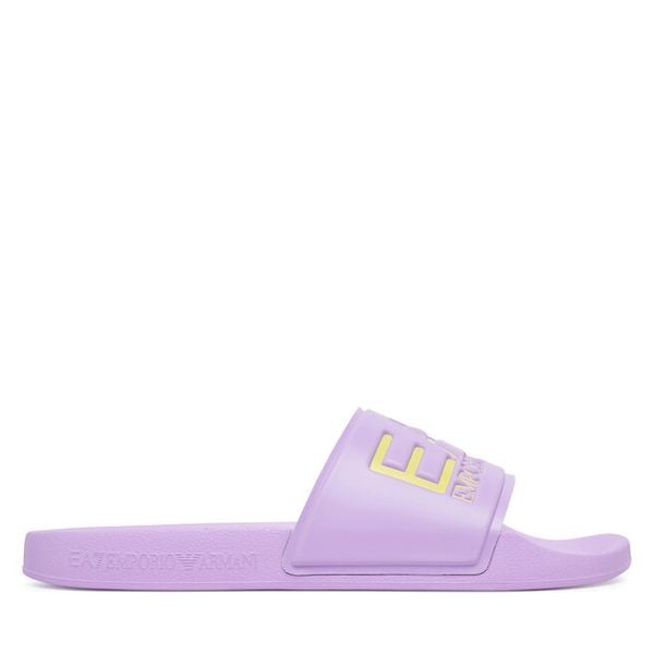 Klapki EA7 Emporio Armani. Fioletowe klapki damskie EA7 Emporio Armani, bez wzorów, bez obcasa. Za 219.99 zł.