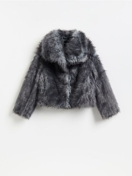 Kurtka z imitacji futra - ciemnoszary. Szare kurtki damskie Reserved, l, bez wzorów, bez kaptura. Za 329.99 zł.