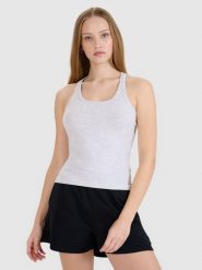 4F Top slim gładki damski - szary S. Szare koszulki sportowe damskie 4f, s, bez wzorów, z bawełny, bez kołnierzyka, bez ramiączek. W wyprzedaży za 29.99 zł.