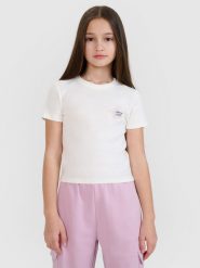 4F T-shirt regular z nadrukiem dziewczęcy - kremowy 140 (9-10 lat). Białe t-shirty i topy dla dziewczynek 4f, bez wzorów, z bawełny, bez ramiączek. Za 39.99 zł.