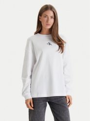 Calvin Klein Jeans Bluza Monologo LV047E211G Biały Oversize. Białe bluzy damskie Calvin Klein Jeans, xs, bez wzorów, z bawełny, bez kaptura. Za 299.99 zł.