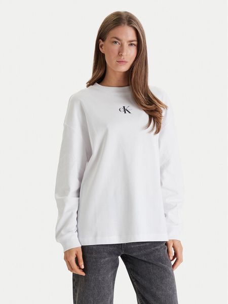 Calvin Klein Jeans Bluza Monologo LV047E211G Biały Oversize. Białe bluzy damskie Calvin Klein Jeans, xs, bez wzorów, z bawełny, bez kaptura. Za 237.99 zł.
