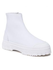 Patrizia Pepe Botki 8Y0016/L011-W338 Biały. Białe botki damskie Patrizia Pepe, ze skóry, bez obcasa, na płaskiej podeszwie, bez zapięcia. Za 659.99 zł.