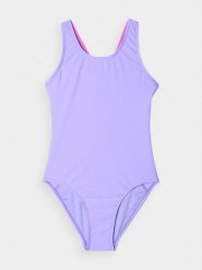 4F Kostium kąpielowy jednoczęściowy dziewczęcy - fioletowy 122/128 (6-8 lat). Fioletowe stroje kąpielowe dla dziewczynek 4f, bez wzorów, z elastanu. Za 69.99 zł.