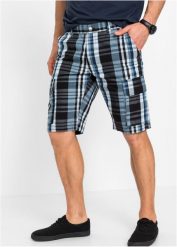Bermudy bojówki z elastyczną gumką w talii, regular fit. Niebieskie spodnie materiałowe męskie bonprix, m, bez wzorów. Za 127.99 zł.