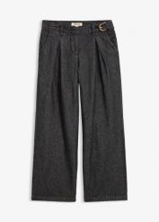 Jeansy wide leg z zaszewkami w pasie. Czarne jeansy damskie bonprix. Za 149.99 zł.
