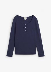 Shirt z okrągłym dekoltem, z czystej bawełny organicznej. Niebieskie bluzki damskie bonprix, bez wzorów, z bawełny, bez kołnierzyka, bez ramiączek. Za 44.99 zł.