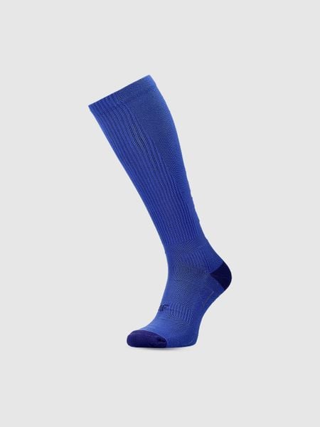 4F Podkolanówki do biegania uniseks - niebieskie 35-38. Niebieskie skarpety męskie 4f, bez wzorów, z syntetyku. W wyprzedaży za 39.99 zł.