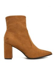 JENNY Botki CEO-R25AW2401 Brązowy. Brązowe botki damskie Jenny, z materiału, bez obcasa, na słupku, bez zapięcia. Za 159.99 zł.
