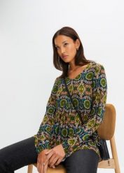 Bluzka shirtowa. Czarne bluzki damskie bonprix, bez wzorów, bez kołnierzyka, bez ramiączek. Za 84.99 zł.