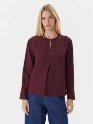 Tommy Hilfiger Bluzka WW0WW47339 Bordowy Relaxed Fit. Czerwone bluzki damskie Tommy Hilfiger, bez wzorów, z satyny, bez kołnierzyka, bez ramiączek. Za 389.99 zł.