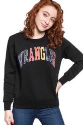 BLUZA WRANGLER REGULAR SWEAT BLACK W6N2HA100 112130785. Czarne bluzy damskie Wrangler, xs, bez wzorów, bez kaptura. W wyprzedaży za 69.99 zł.