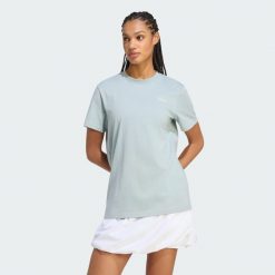 LUŹNA KOSZULKA Z GRAFIKĄ Z MOTYWEM JEDZENIA. Zielone koszulki sportowe damskie Adidas, xl, bez wzorów, z bawełny, bez kołnierzyka, bez ramiączek. Za 129.00 zł.