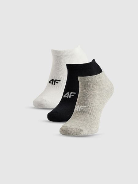 4F Skarpetki stopki (3-pack) męskie - czarne+szare+białe 43-46. Białe skarpety męskie 4f, bez wzorów, z bawełny. Za 49.99 zł.