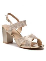 Clara Barson Sandały KL-230801-01 Złoty. Żółte klapki damskie Clara Barson, bez wzorów, z materiału, bez obcasa, na słupku, bez zapięcia. Za 119.99 zł.