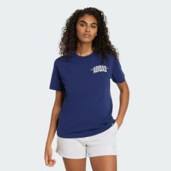 Koszulka Collegiate Graphic. Niebieskie obuwie sportowe damskie Adidas, bez wzorów, z bawełny, na fitness i siłownię. Za 109.00 zł.