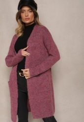 Różowy Kardigan Niezapinany z Wełną i Kieszeniami Miathinae. Czerwone kardigany damskie Renee, bez wzorów, z jeansu, eleganckie, bez kołnierzyka, bez ramiączek, długie, bez kaptura. Za 159.99 zł.