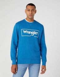WRANGLER FRAME LOGO MĘSKA BLUZA KLASYCZNA NADRUK CREW DEEP W662HA69F 112331851. Niebieskie bluzy męskie Wrangler, m, bez wzorów, z bawełny, bez kaptura. Za 169.99 zł.