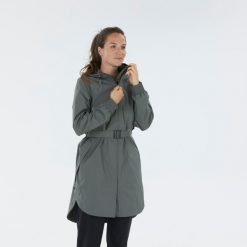 Kurtka turystyczna damska Quechua Raincut Long wodoodporna. Brązowe kurtki damskie QUECHUA, m, bez wzorów, bez kaptura. Za 129.99 zł.