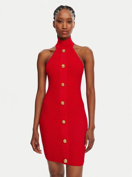 Balmain Sukienka koktajlowa DF0R3236KH58 Czerwony Slim Fit. Czerwone sukienki damskie Balmain, bez wzorów, z wiskozy, wizytowe, bez kołnierzyka, bez ramiączek. Za 5,479.00 zł.