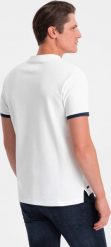 Ombre Koszulka męska polo bez kołnierzyka - biała V1 OM-TSCT-0156 S. Białe koszulki polo męskie Ombre, m, bez wzorów, bez ramiączek. Za 79.99 zł.
