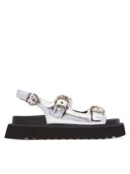 PINKO Sandały Kate 03 SD0293 P049 Srebrny. Szare sandały damskie Pinko, bez wzorów, ze skóry, bez obcasa, na płaskiej podeszwie, bez zapięcia. Za 939.99 zł.