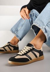 Czarno-Beżowe Sneakersy Sportowe przed Kostkę z Ozdobnymi Paskami Zonevia. Czarne obuwie sportowe damskie Renee, bez wzorów. Za 74.99 zł.