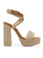 DeeZee Sandały KL-F20074-36 Beżowy. Brązowe sandały damskie DeeZee, bez wzorów, z materiału, bez obcasa, na słupku, bez zapięcia. Za 169.99 zł.