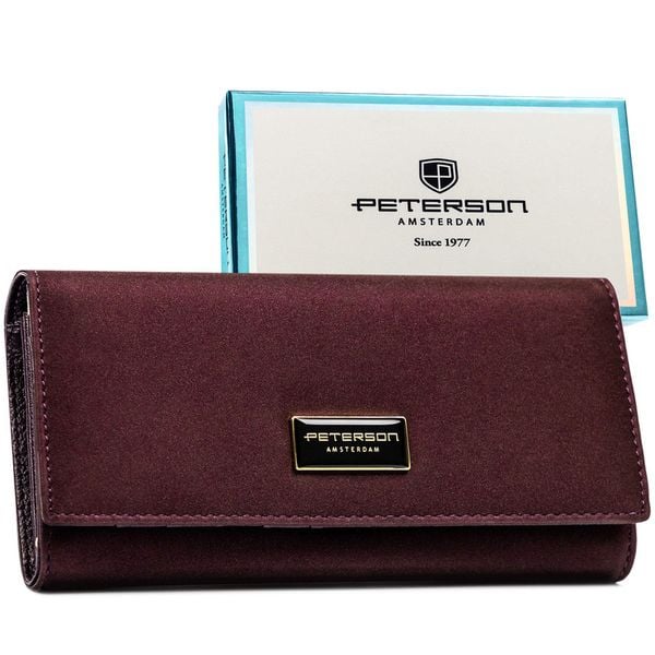 Fioletowy portfel damski wykonany ze skóry naturalnej i ekologicznej Peterson PTN PS401-HNL. Fioletowe portfele damskie Peterson, bez wzorów, ze skóry. Za 119.99 zł.